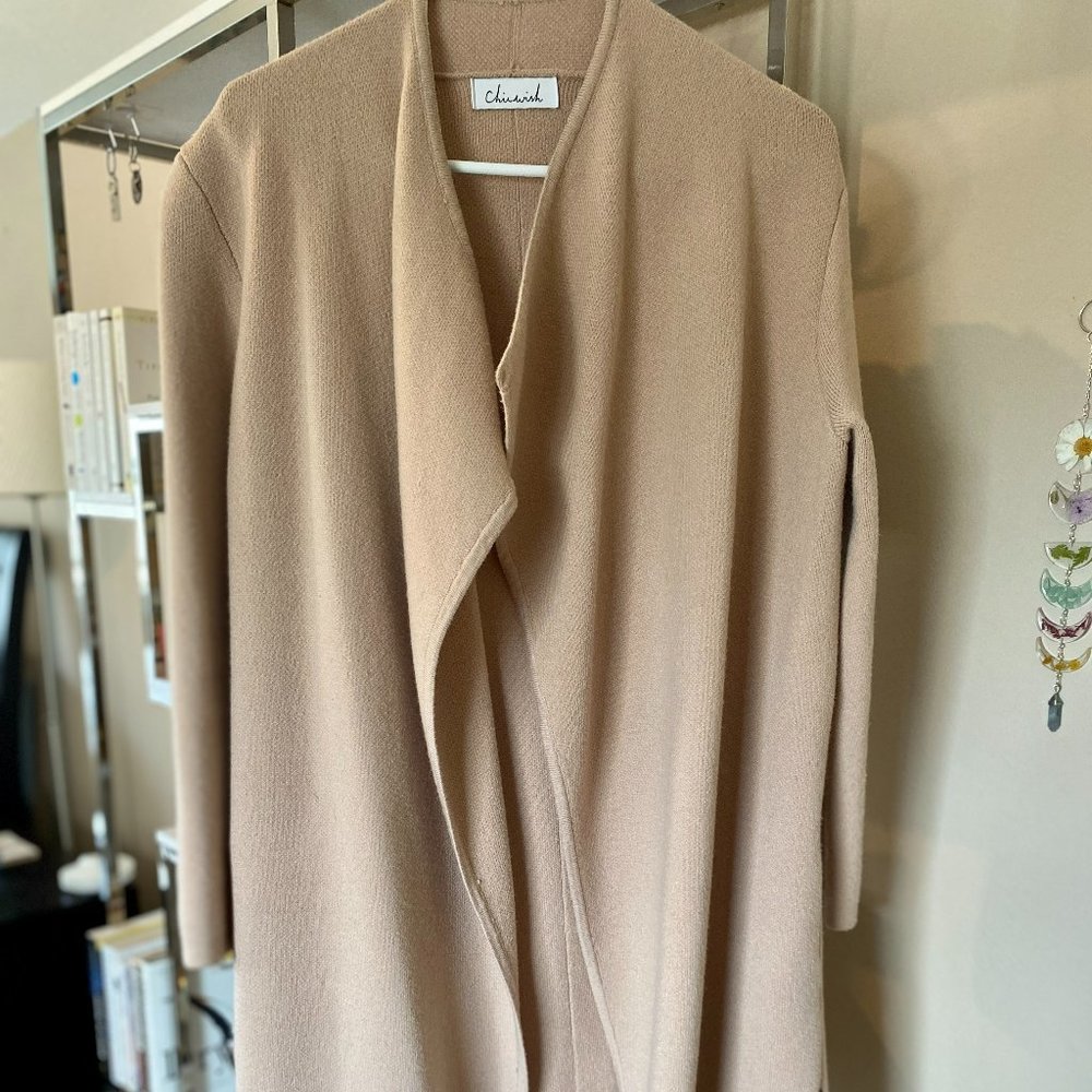 CHICWISH Women's Classy Light Tan/Black Open Front Knit Coat Cardigan